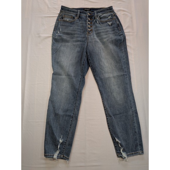 Judy Blue Denim - Judy Blue Distressed Boyfriend Fit Jeans Medium Wash Button Fly Size 7/28